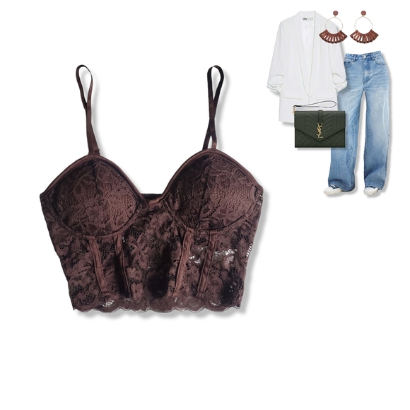 NWT Lace Floral Padded Bralette Bustier Style Crop Top - Picture 13 of 13